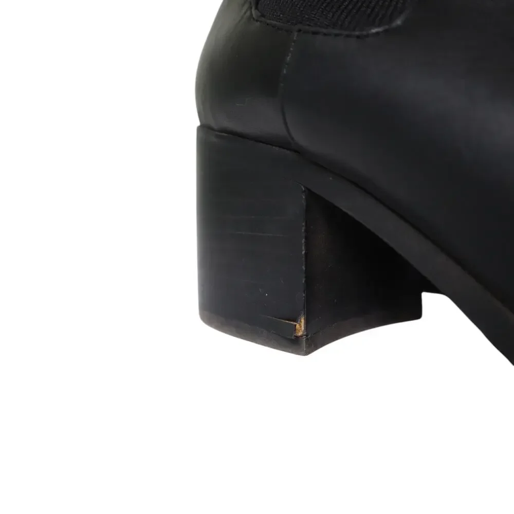 Steve Madden Womens Erika Bootie Size 8 Black Leather Stretchy Sock Stacked Heel